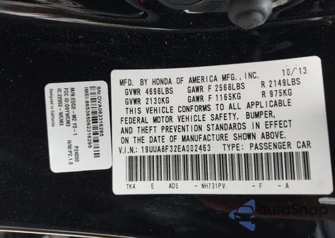 2014 Acura Tl 3.5 Special Edition из США, поврежденный, VIN 19UUA8F32EA002463